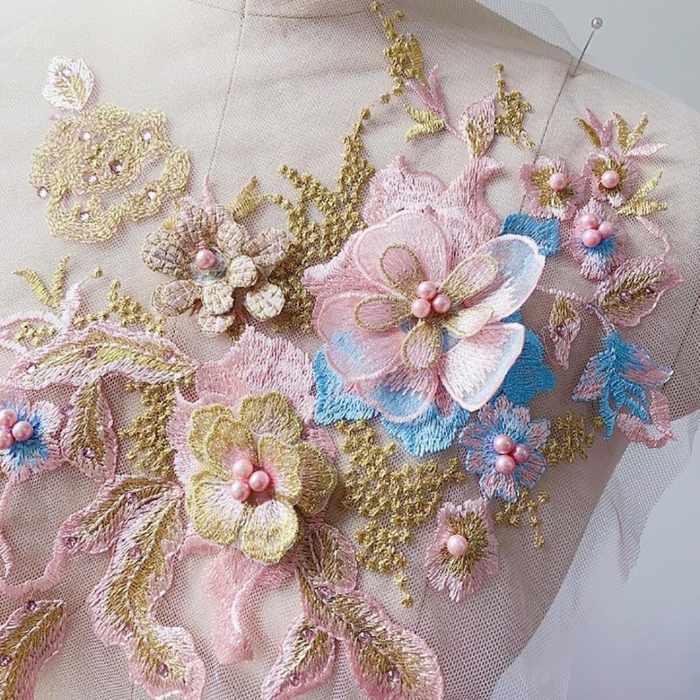 3D Flowers Beaded Lace Fabrics - Embellishments For Scrapbooking ulasan dan harga
