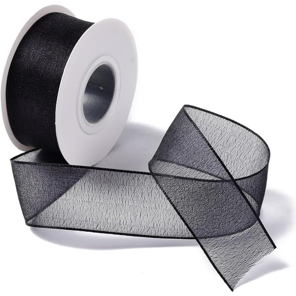 1Inch Black Organza Ribbon Wir - Organza Ribbon Spool ulasan dan harga