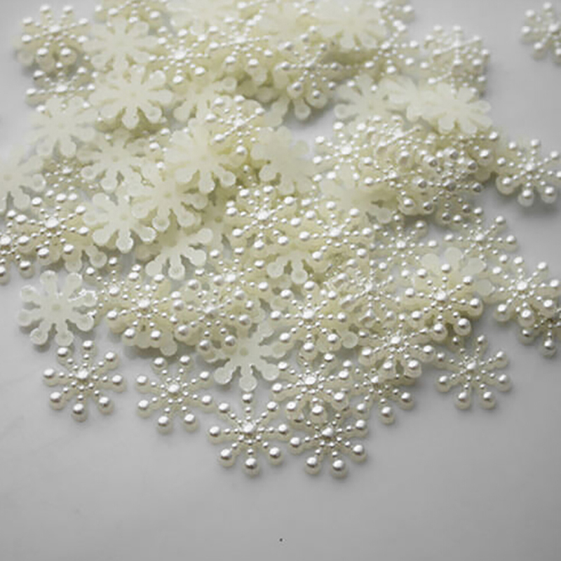 100pcs White Pearl Resin Snowf - Christmas Craft Embellishment ulasan dan harga