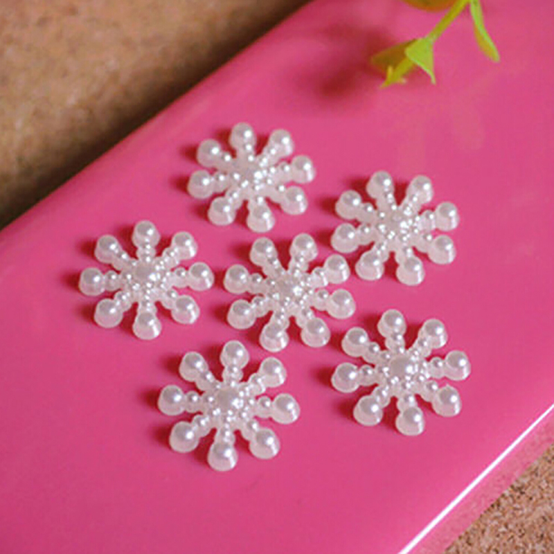100pcs White Pearl Resin Snowf - Christmas Craft Embellishment ulasan dan harga