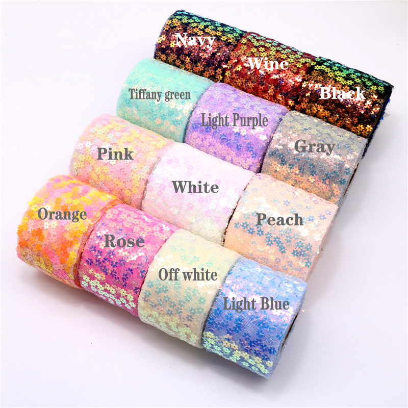 8cm 10cm 10 Yards Glitter Sequ - Organza Ribbon Spool ulasan dan harga